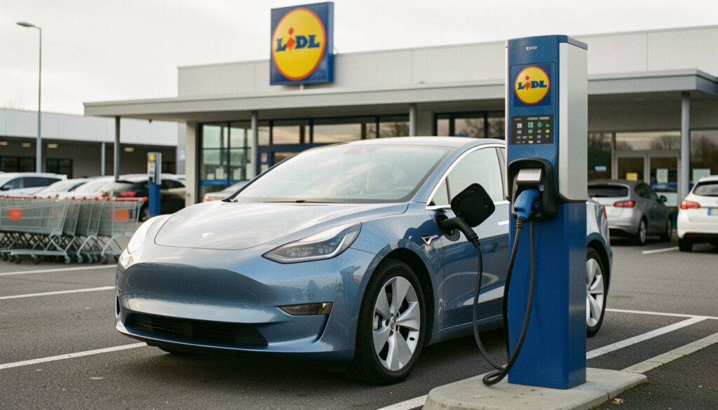 Recharger sa voiture électrique sur un parking Lidl